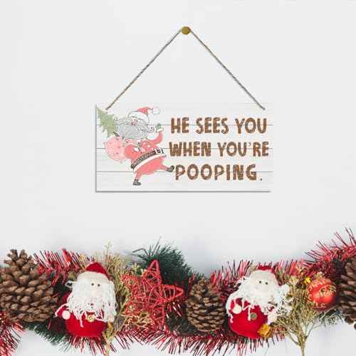 Christmas Bathroom Decor, He Sees You When You're Pooping, Funny Christmas Decor, Bathroom Wooden Sign, Farmhouse Xmas Home Wall Decoration