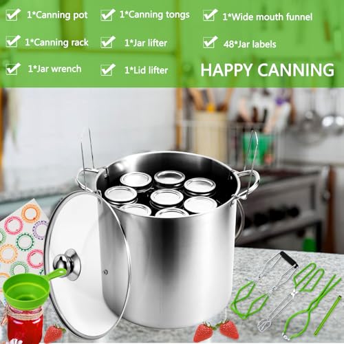 Green Stainless Steel Water Bath Canning Pot 20 Quart with Accessories - Starter Kit