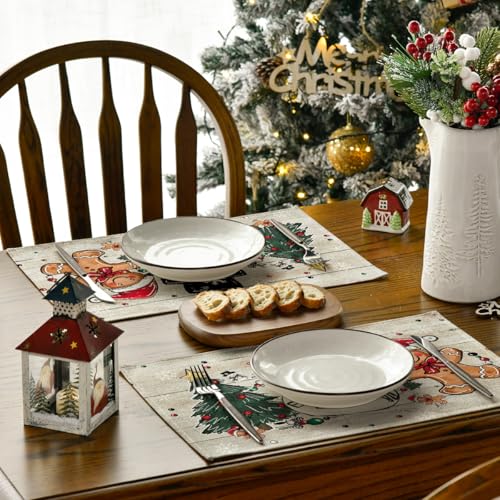 Artoid Mode Snowman Tree Gingerbread Wood Placemats Set of 4, 12x18 in