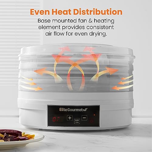 Elite Gourmet Digital Food Dehydrator - 5 Trays, 48-Hour Timer, White