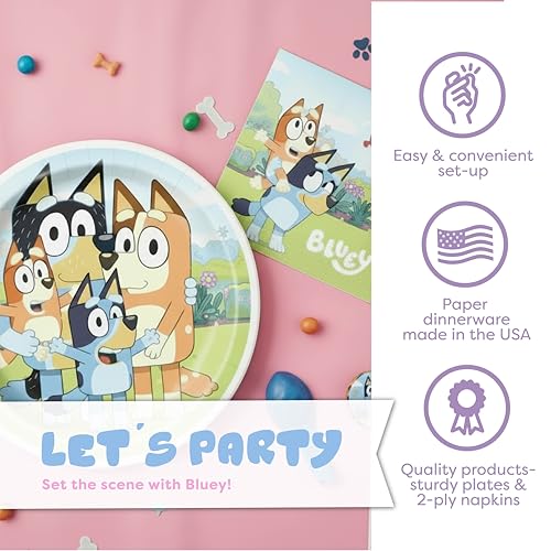 Bluey Birthday Decorations Party Pack for 16 Guests with Balloons & Tableware