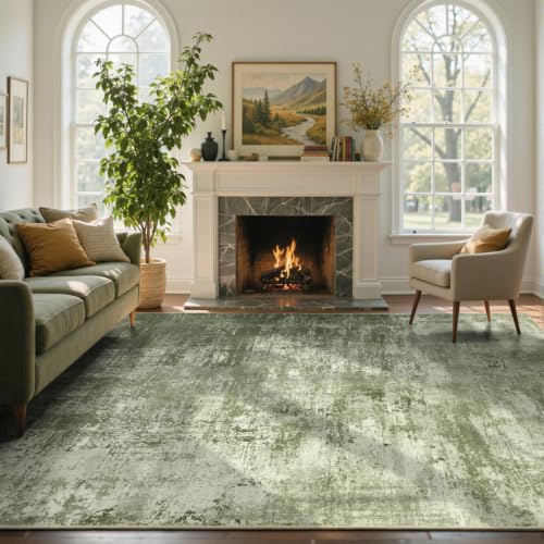 Green Abstract Washable Area Rug 6x9 Ft for Living Room - Non-Slip, Machine Washable