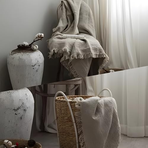 MINUPWELL 100% Linen Blanket 79x57 Inches - Natural Flax Throw Bed Cover