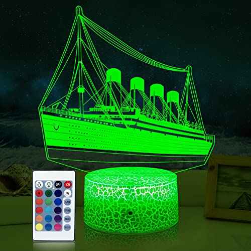 Ship Night Light for Kids Room Decor 3D Illusion Ship Model Lamp16 Colors Changing with Remote&Touch Control Boys Bedside Decor Light as Birthday Gifts for Girls Boys