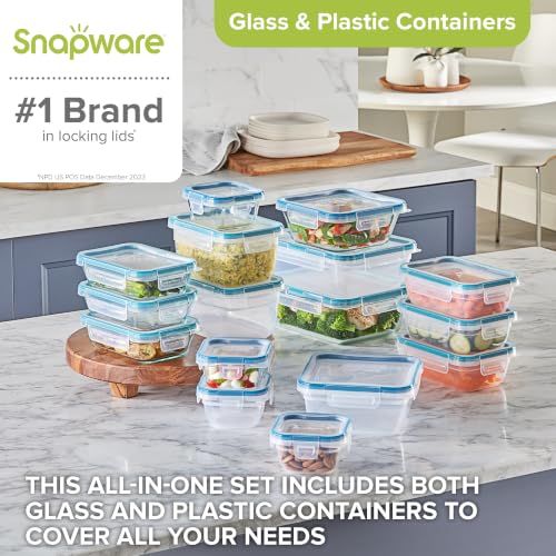 Glass & Plastic Food Storage Set 16-Pack Airtight Containers with Labels