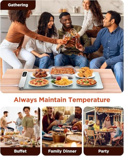 XL Food Warming Mat 24x15 Inch Fast Heating Surface & Adjustable Temp - Celestial Blue