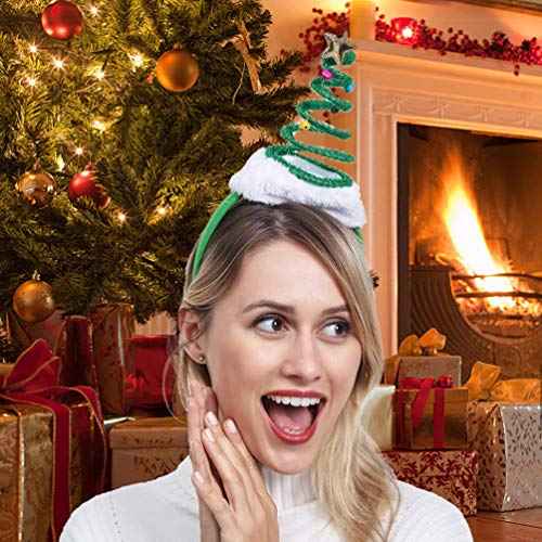 ADJOY Springy Christmas Tree Headband with Bells Star Headwear - One Size Fits Most