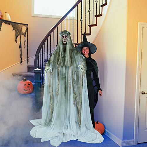 Fun Express Spooky Standing Ghost Girl Halloween Decoration - 5.7ft, Light-Up Eyes, Weather-Resistant Outdoor Prop