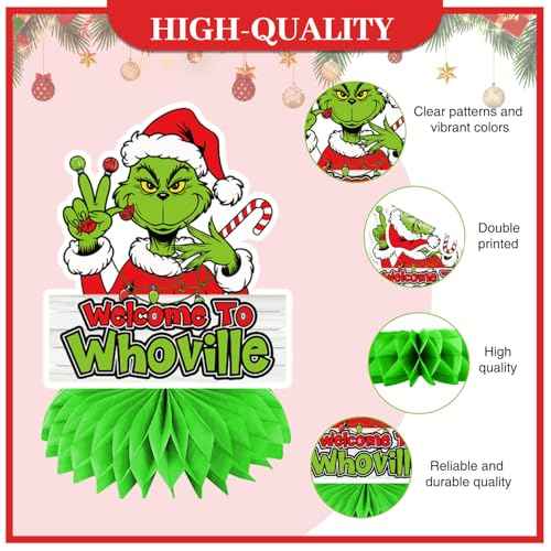 12pcs Christmas Decorations Honeycomb Centerpieces,Christmas Birthday Party Table Decorations,Green Red Centerpieces for Tables