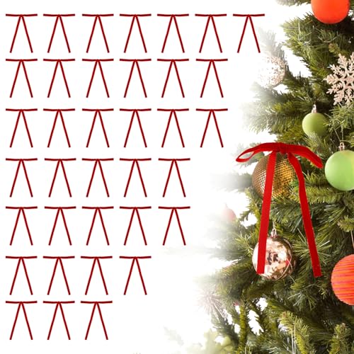 36 Pcs Red Velvet Ribbon Bows for Christmas Tree ? Clip-On Style, Pre-Tied for Hassle-Free Use | Perfect Xmas Ornaments for Garland, Wreath, Indoor & Outdoor Decor (5 x 7 Inches,3/8'' Width)