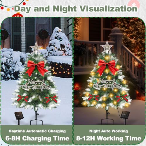 Tailerri Mini Christmas Trees Solar Decor 2 Pack with Snowy Foliage - 8 Lighting Modes