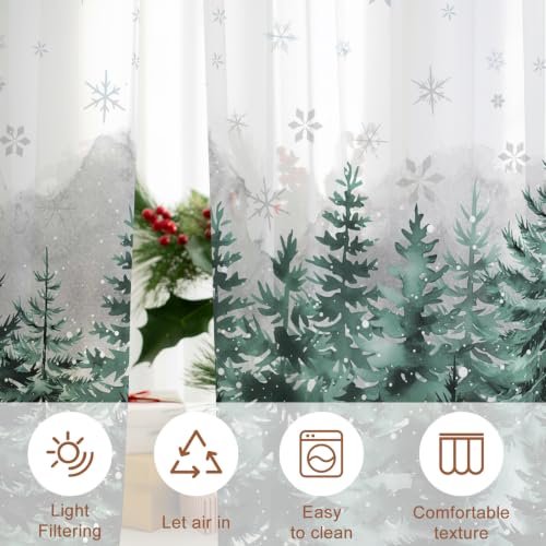 Tersuger 52"W x 96"L Christmas Tree Forest Semi Sheer Curtains - Pack of 2