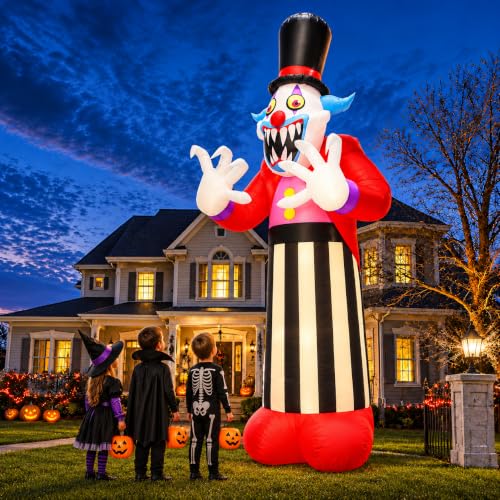 11FT Red Clown Ghost Halloween Inflatable with LED Lights - Outdoor Yard Decor