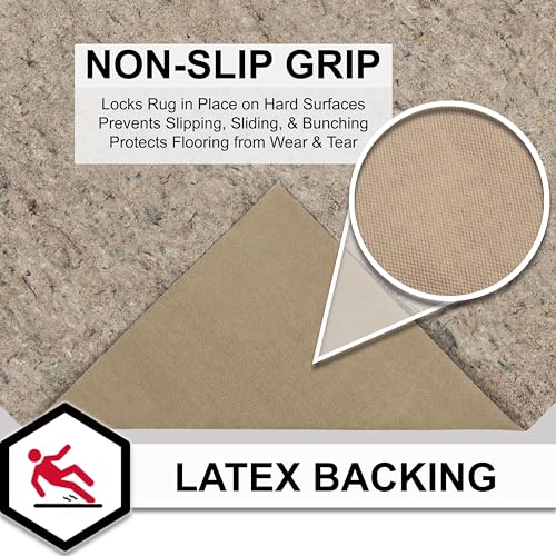6' x 9' Dual Surface Non-Slip Rug Pad - 1/4 Inch Thick Felt & Rubber Gripper - Safeguard Hardwood & Carpet Floors - Made in USA