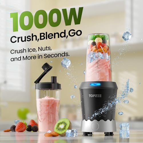 Personal Smoothie Blender with 24oz To-Go Cup - 1000W Compact Black