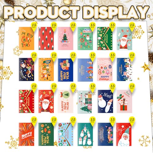 Zhanmai 360-Pack Christmas Card Set with 360 White Envelopes – 24 Designs, 6 x 4 Inches