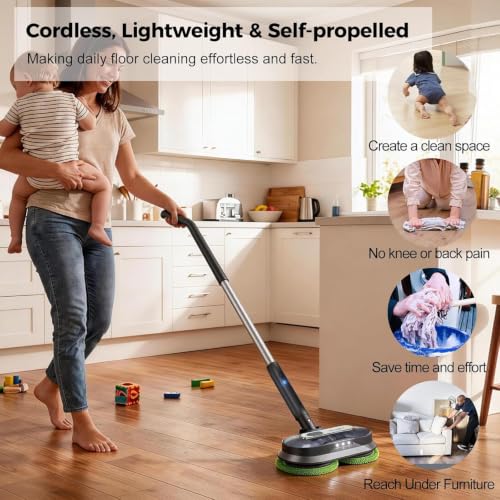 BLONEX Dark Grey Cordless Electric Mop with Spray & Detachable Water Tank