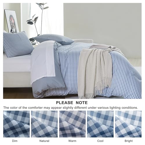 King Blue Gingham Reversible Comforter Set - 3 Pieces