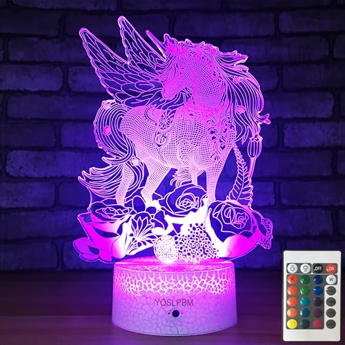 YQSLPBM Unicorn Gifts Night Lights for Kids with Remote & Smart Touch 7 Colors + 16 Colors Changing Dimmable Toys 3 4 5 6 7 8 9 10 11 12 Year Old Girl Gifts (Unicorn Pegasus)