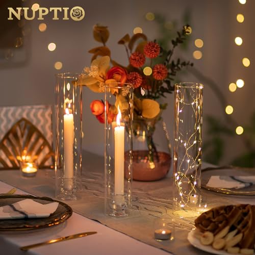 12-inch Hurricane Glass Candle Holders Set of 10 for Weddings and Events - Windproof Design