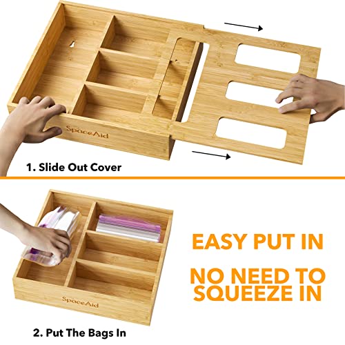 SpaceAid Natural Bamboo Bag Storage Organizer for Kitchen Drawer, 3 Inch Height, 4 Slots
