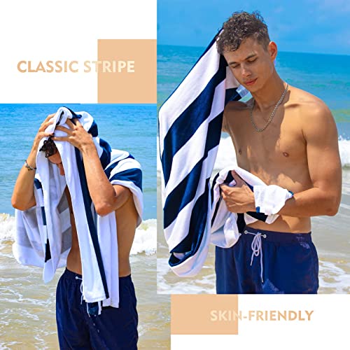 Dark Navy Cotton Oversized Beach Towel Set - 35x70 Inch, Pack of 4