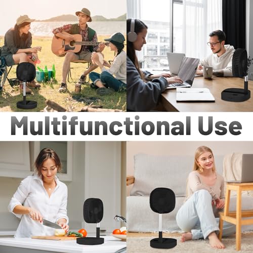 Black Portable Oscillating Pedestal Fan with Remote, 4 Speed, 120° Telescopic Rotation, Rechargeable 7200mAh, Quiet Timer for Travel & Home