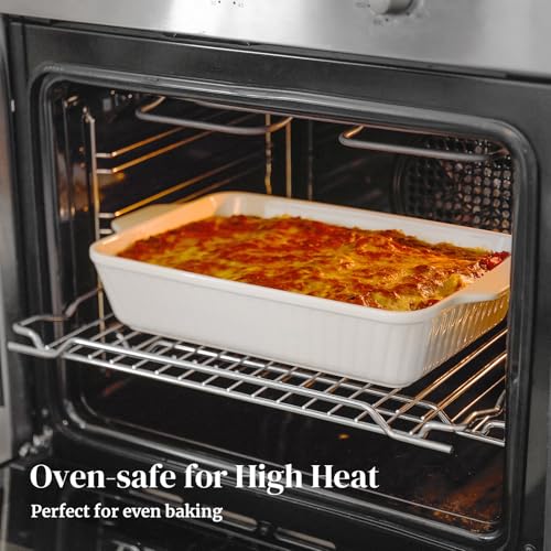 White Ceramic Casserole Dish Set of 3 Oven-Bakeware with Handles - Rectangular Baking Pans
