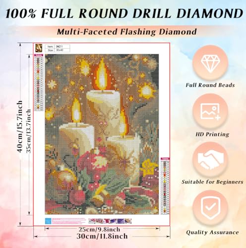 CRZMODE Christmas Candle Diamond Painting Kit 12x16 Inch for Adults & Beginners