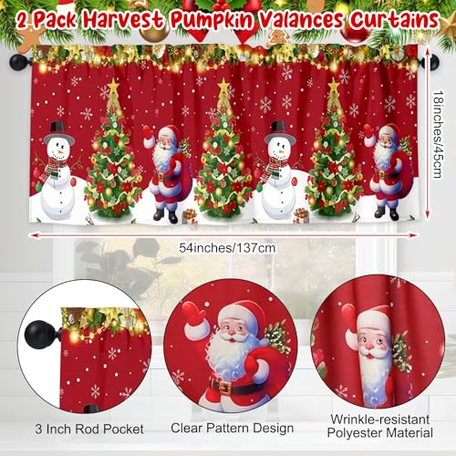 GlikCeil Red Christmas Snowman Santa Window Valance Curtains - 2 Pack