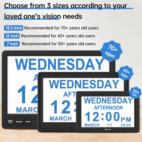 Soobest 7” Black Dementia Digital Clock for Seniors Large Display with Alarm & Auto Brightness