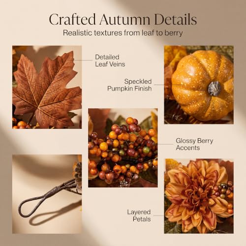 Fall Garland with Pumpkins, Berries & Pine Cones - Style 1, 6 Ft Autumn Decor