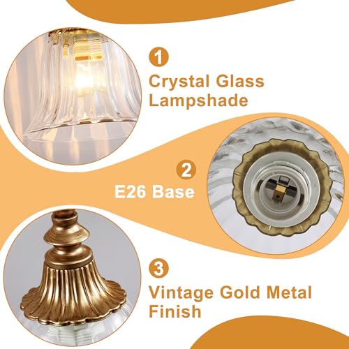 Brushed Gold 3-Light Bathroom Vanity Light Fixture with Crystal Glass Shades - Variation: Gold / 3 Lights