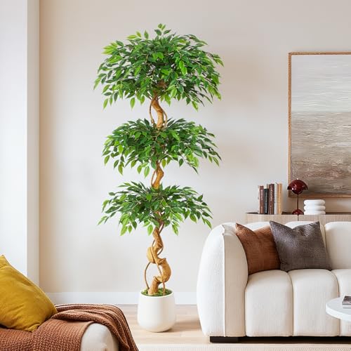 6ft Large Faux Ficus Tree in White Pot - Realistic Indoor Artificial Tree