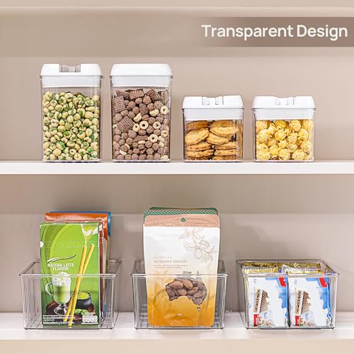 8 Pack Food Storage Organizer Bins - Clear Plastic with Removable Dividers