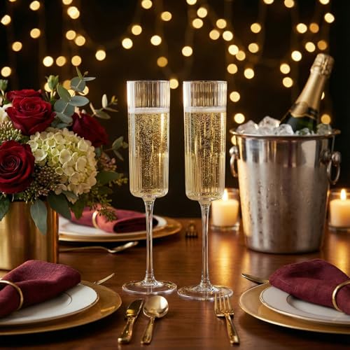 Clear 36PCS Ribbed Plastic Champagne Flutes for Weddings & Parties