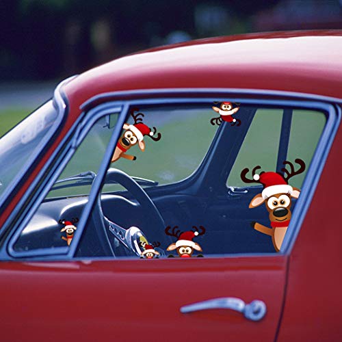 TOARTi Christmas Reindeer Wall Decal,Lovely Christmas Wall Sticker for Kids Room Decoration,Adorable Window Cling Decal,Christmas Home Decals (9 pcs)