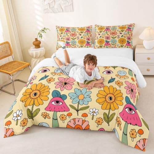 Castle Fairy 70s Retro Floral Bedding Comforters King Size,Hippie
