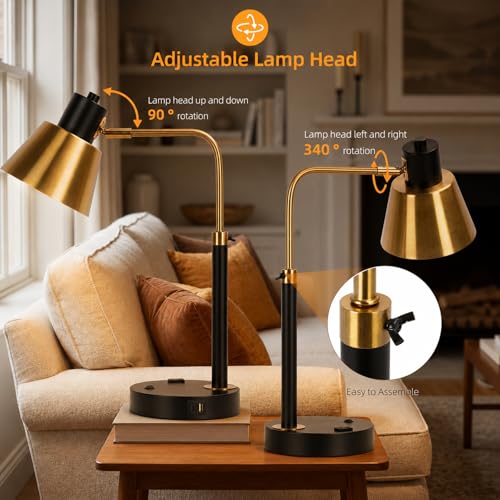 Starstrips Modern Adjustable Desk Lamp with Dual USB-C/A & AC Outlet - 340° Swivel, Variation 1