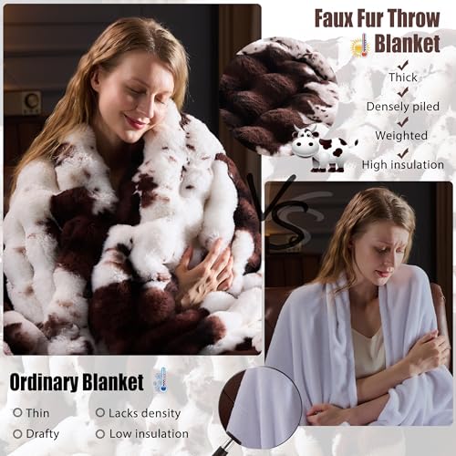 Cow Print Faux Fur Throw Blanket 60x80 Inch Cozy Plush Sofa Blanket