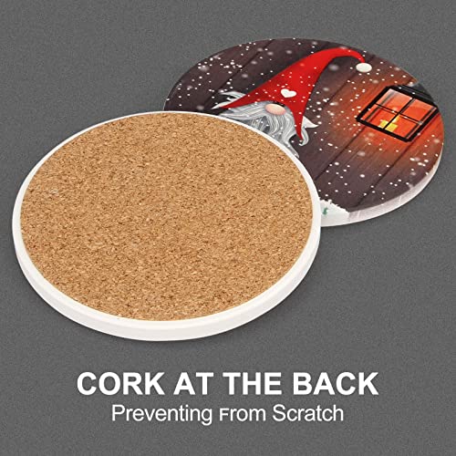 Christmas Gnome Ceramic Coasters Set with Holder - Absorbent Holiday Drink Mats - Gnome 01