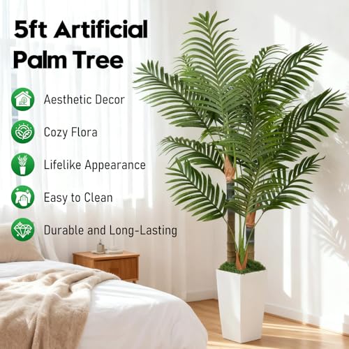 White 5ft Artificial Palm Tree Indoor Plant with Pot - Lifelike Tropical Decor