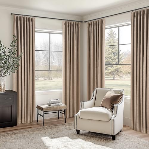 Blackout Linen Curtains 2 Panels 40W x 96L - Pinch Pleated, Noise & Heat Insulation, Room Darkening, Variation of THIS listing