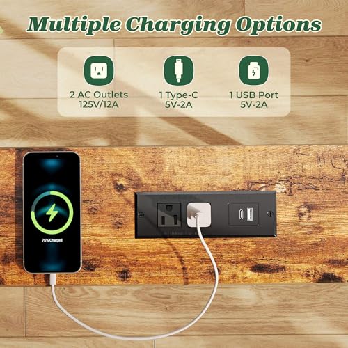 SUPERJARE 78.8-Inch Narrow Behind Couch Table with 2 Charging Stations, Rustic Brown, 5.7"D x 78.7"W x 29.7"H