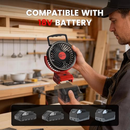 Jobsite Fan for Milwaukee 18V Battery - Portable, Adjustable, LED Light