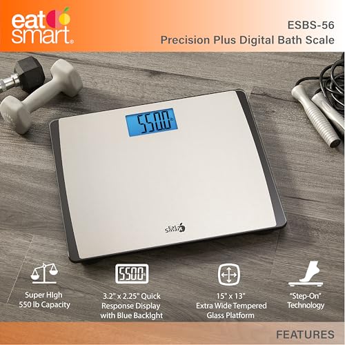 EatSmart Digital Bathroom Scale 550 lb Capacity - Large Platform, ESBS-56, Silver