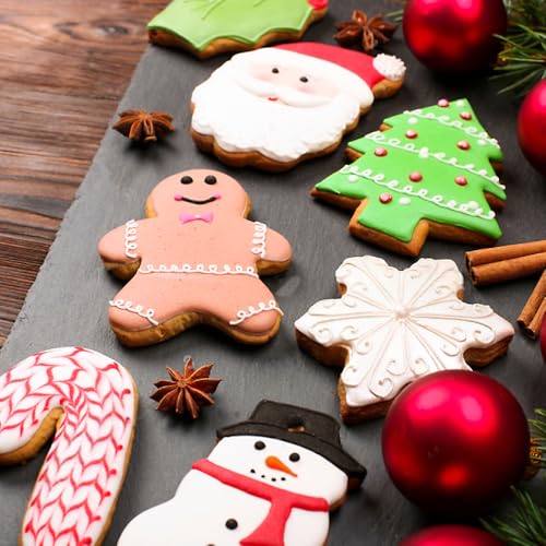 Christmas Cookie Cutter Set 6 Pieces - Christmas Tree, Gingerbread Man, Snowman, Snowflake, Candy Cane, Santa Face Shapes for Holiday Food Party Decorations and Baking