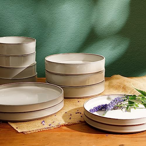Moonstone White Santorini Mist Double Bowl Terracotta Dinnerware Set for 4 - Oprah's Favorite