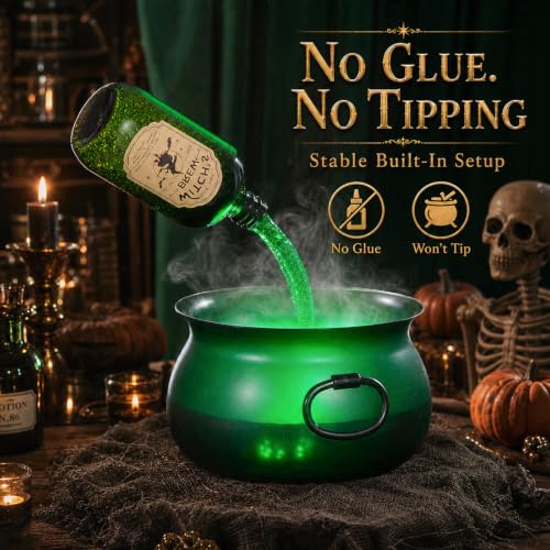 Large Translucent Cauldron with Floating Potion Bottles Halloween Decor