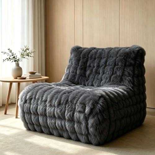 KKdema Faux Fur Memory Foam Lazy Bean Bag Sofa - Dark Grey